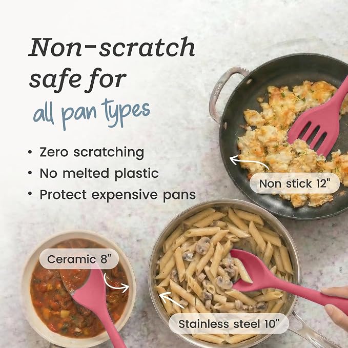 Starpack Stir and Serve Silicone Cooking Utensils Set (5-Piece, 11") - LFGB Non Toxic, 600°F Heat Resistant, BPA-Free - One-Piece Seamless, Dishwasher Safe - for Nonstick Cookware, Earthy Pink