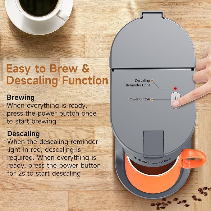 Small Single Serve Coffee Maker, One Cup Coffee Machine for K-Cup & Grounds | Portable Pod Coffee Maker, Fast Brew, 6 to 12 oz. Brew Sizes, One Button Design, Easy for Elder to Use, Space Saving, Black