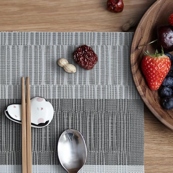homEdge PVC Placemat, 4 PCS of Non-Slip Heat Resistant Place Mats, Washable Vinyl Placemats, Set of 4 – Ombre Silver Gray Black