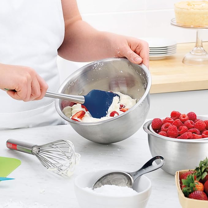 Tovolo Flex-Core Silicone Spatula Metal Handle for Scraping Bowls Mixing and Baking, Dishwasher Safe Heat Resistant Stainless Steel Silicone Spatula for Cast Iron and Nonstick Cookware, Deep Indigo