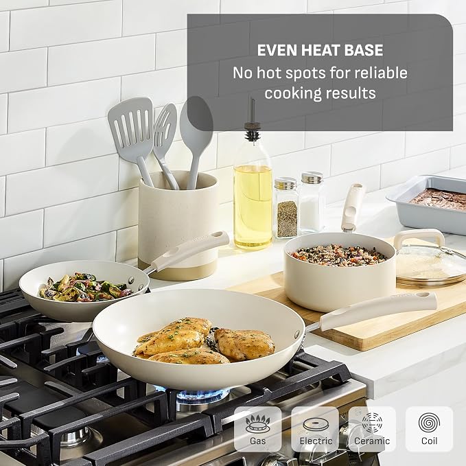 T-Fal Signature Nonstick Frying Pan Skillet Set, 8 in and 10 in, Cream | 3x longer-lasting nonstick coating, Thermo-Spot heat indicator, Oven safe to 350 °F, Dishwasher safe, No induction