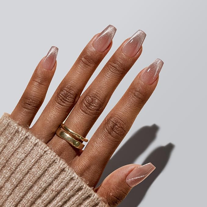 BTArtboxnails XCOATTIPS Cat Eye French Tip Press On Nails, S Coffin, Brown | Lamp-Curable 4-Week Wear, Salon Quality Value at Home, Natural Nail Look, Easy-to-Apply for Beginners, 160ct Nail Tips Only