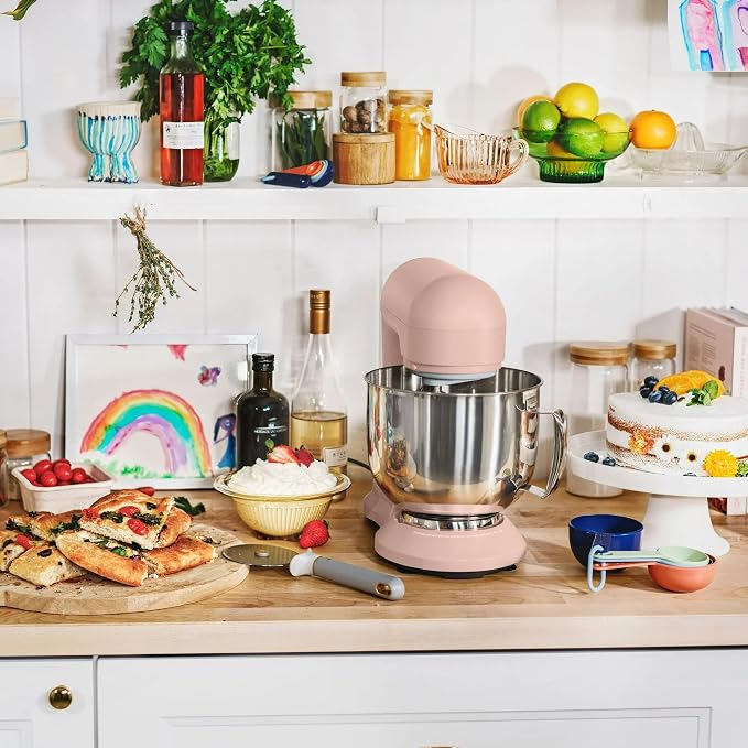 5.3 Qt Stand Mixer, 300W Electric Kitchen Mixer with 12 Speeds, Tilt Head Design, Stainless Steel Bowl, Dough Hook Whisk Beater Splash Guard (Rose)