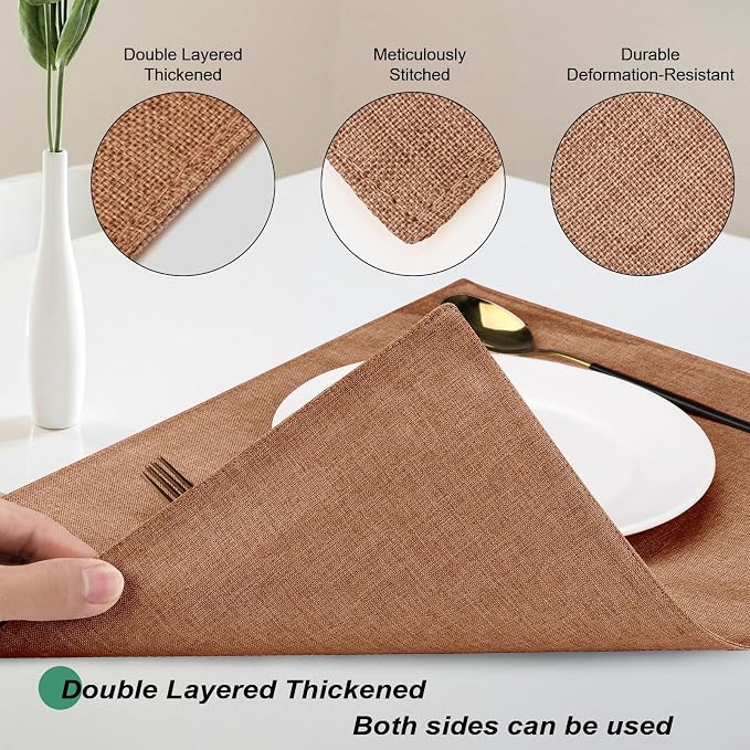 Cloth Placemats Set of 4, Cotton Linen Blend Place Mats, Flaxen | Machine Washable, Double Layered, Heat Resistant, Fabric Dining Table Mats for Kitchen, Indoor & Outdoor, 13" x 19"