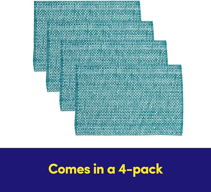 Sweet Home Collection 100% Cotton Placemats for Dining Room Rectangle Two Tone Woven Fabric 13" x 19" Soft Durable Table Mat Set, Set of 6, Turquoise