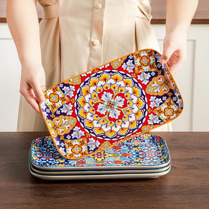 vancasso Serving Platters Set of 4, 12" x 7.4" Inch Rectangular Trays Large | Ceramic Serving Dish for Entertaining Food, Microwave & Dishwasher Safe