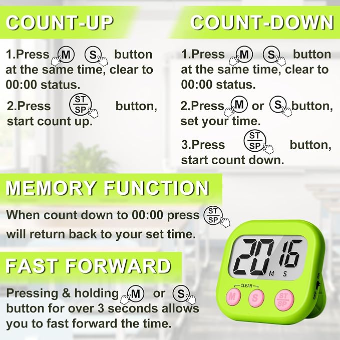 ZILLEEN Classroom Timer for Kids Teachers 6 Pack Digital Timers | Strong Magnetic, Large Screen, Big Button, Teacher Classroom Must Haves Kitchen Timers for Cooking Egg Exercise Study