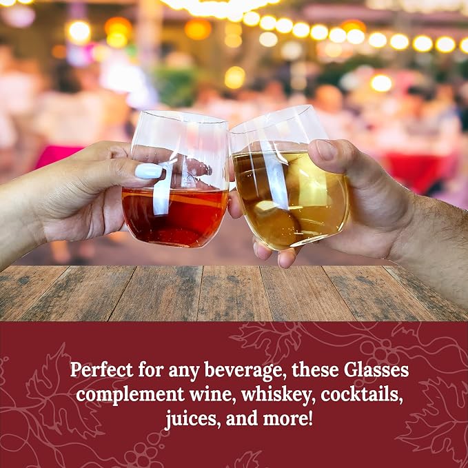 Reli. 12oz Plastic Wine Glasses, 20 Pack | Disposable, Stemless, Clear | Premium Plastic, Wine Glasses, BPA-Free, Stemless, Perfect for Events, Elegant