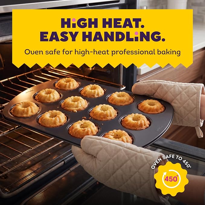 Wilton Gold Non-Stick Mini Fluted Tube Pan, Stainless Steel, 12-Cavity | Non-Stick Steel with Scratch-Resistant Coating, Resists Warping, Dishwasher Safe, Perfect for Mini Bundts & Fluted Cakes
