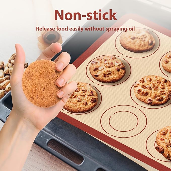 Silicone Baking Mat Set of 6, Nonstick & Reusable | Macaron Silicone Sheets for Baking, Heat Resistant Multi Pack Sets for Pastries, Macarons, Cookies, Pizza
