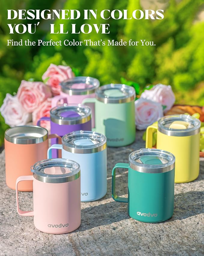 12oz Insulated Coffee Mug with Lid – Includes Two Lids, Stainless Steel Coffee Travel Mug with Handle, Double Wall Vacuum Insulated Camping Mug for Home, Office & Outdoor, Dark Purple