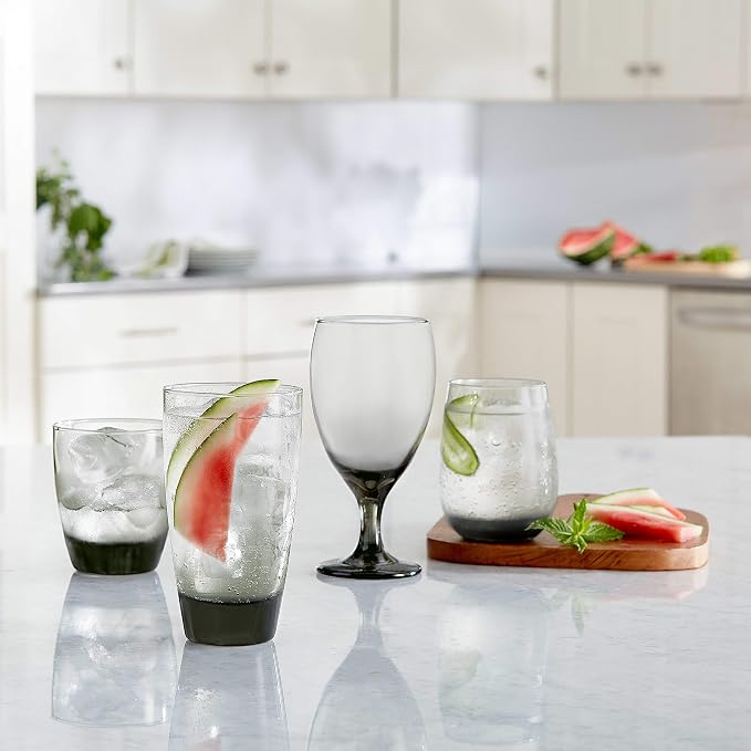 Libbey Classic Smoke Goblet Beverage Glasses, Set Of 6 Timeless Goblet Drinking Glasses - Dishwasher Safe Glass Goblets for Wines, Smoothies & More