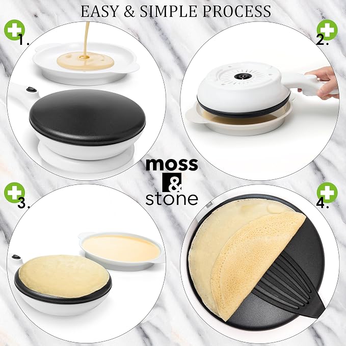 Moss & Stone Cordless Electric Crepe Maker, 8" Portable Nonstick Crepe Pan | Nonstick dipping plate, auto shut-off, on/off switch, even heating, dual temperature setting, compact design