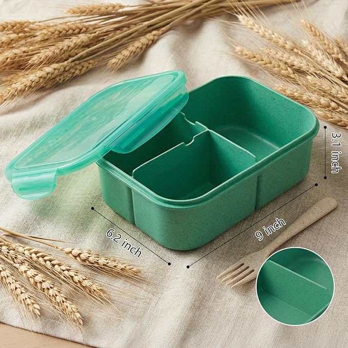 MISS BIG® Large Bento Lunch Box for Adults, 1900ml, 3 Compartments, Green | Green 1900ml large lunch box for adults, office meals, meal prep, work lunch, picnic, and travel.