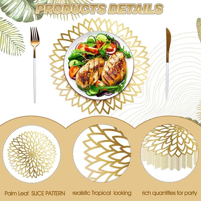 Sinmoe 100 Pcs Disposable Paper Placemats Bulk,Gold,Gradient | Paper Charger Place Mat Party Charger Plates Table Place Mats for Dinner Wedding Birthday Baby Shower Spring Dining Tableware