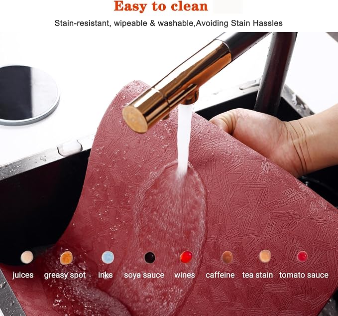 Red Vinyl Placemats Set of 12 Waterproof Wipeable Table Mats | Heat Resistant Easy Clean Place Mats Faux Leather Table Mats Washable PVC Table Placemats for Dining Table