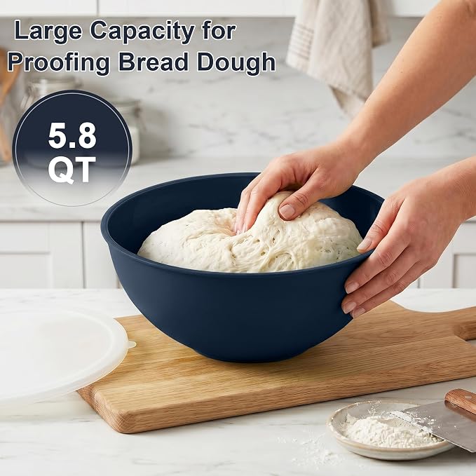 BoxedHome BPA Free Plastic Round Mixing Bowl with Lids, 12 Pack Nesting Bowls with Lids Set, Microwave and Dishwasher Safe Prep & Serving Bowls Great for Mixing, Baking, Serving (Blue, 12pcs)