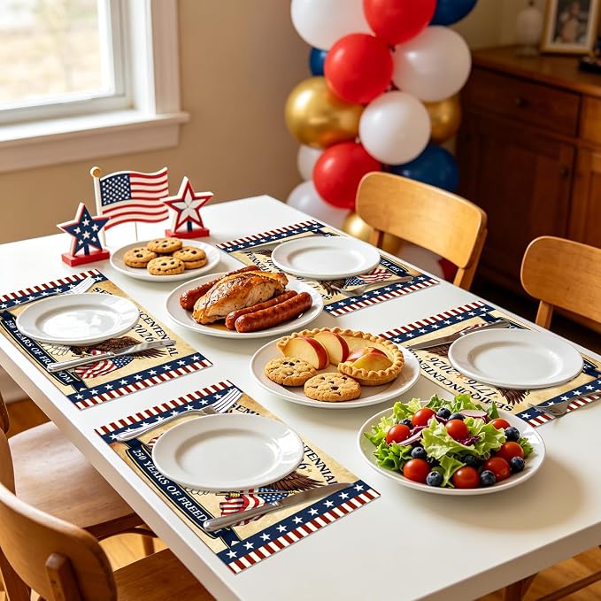 50 Pack Disposable Paper Placemats, 4th of July Table Decor | American Eagle Patriotic Place Mats, USA 250th Anniversary 1776-2026 Design