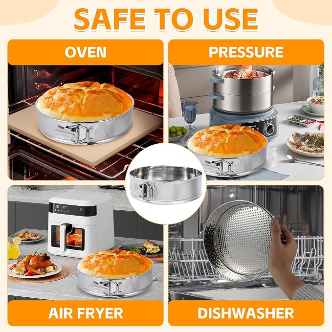10 Inch Springform Pan for Baking, 304 Stainless Steel Cheesecake Pan with Removable Bottom, Includes 12 Piping Tips and 50 Parchment Papers for Pie Cake Pizza and Quiches(10" Cake pan)