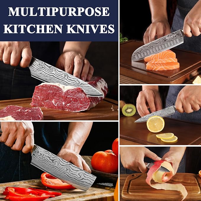 Kitchen Knife Set 7 Piece Chef Knife Set Professional High Carbon Stainless Steel, Sharp Kitchen Knives with Wooden Handle