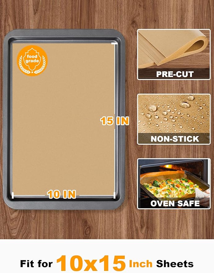 SMARTAKE 200 Pcs Parchment Paper Baking Sheets, 10x15 Inches, Non-Stick | Unbleached Pre-Cut Greaseproof Baking Parchment, Oven Safe up to 450°F, for Grilling Frying Steaming Bread Cup Cake Cookies