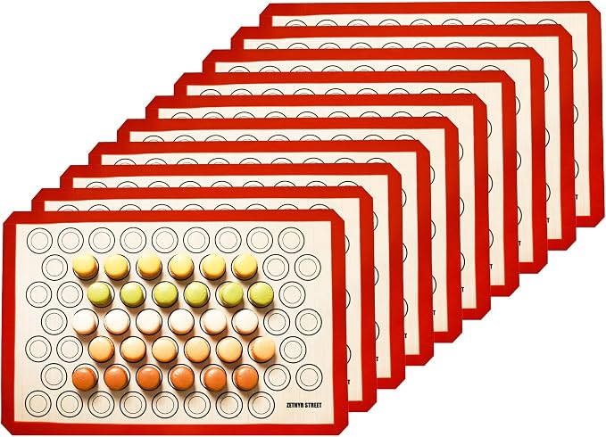 Macaron Baking Mat Silicone Non Stick, Full Sheet Reusable Pack of 10 Red | Non-Stick Macaron Mat for Perfect Baking, Dishwasher & Oven Safe, For Macarons, Cookies, Bread and More, 16x24” (40x60cm)