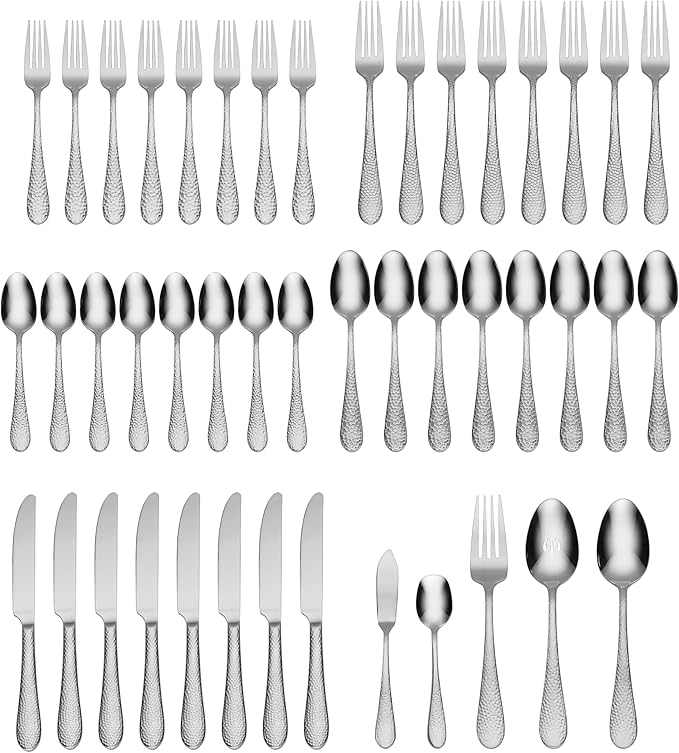 Oneida Tibet 45-Piece 18/0 Silverware Set for 8, Flatware | silver, dishwasher safe | includes serving spoons and utensil set | cutlery set for kitchen and dining