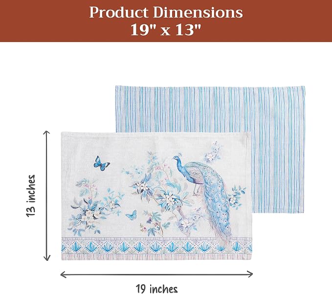 Maison d' Hermine Placemats Set of 4 Reusable 100% Combed Cotton (13"x19") | Cloth Place Mats Washable Table Mats for Kitchen Dining Wedding Home Restaurant Spring Summer - Peacock Utopia - Orginal