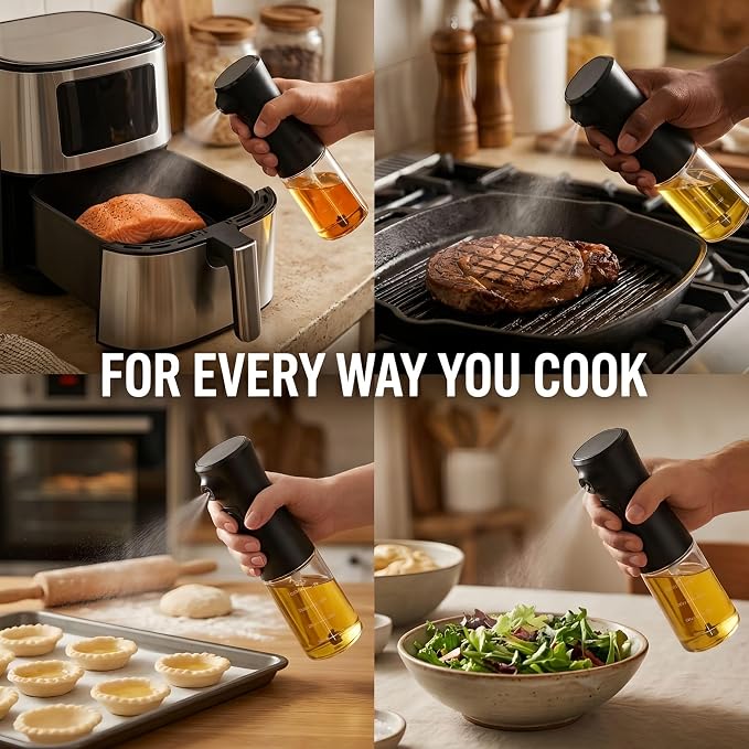 Electric Oil Sprayer for Cooking, Rechargeable Glass Olive Oil Mister, Battery Powered Continuous Fine Mist Spray Bottle for Air Fryer, Salad, BBQ, Kitchen - Uniform Spraying, Leak-Proof