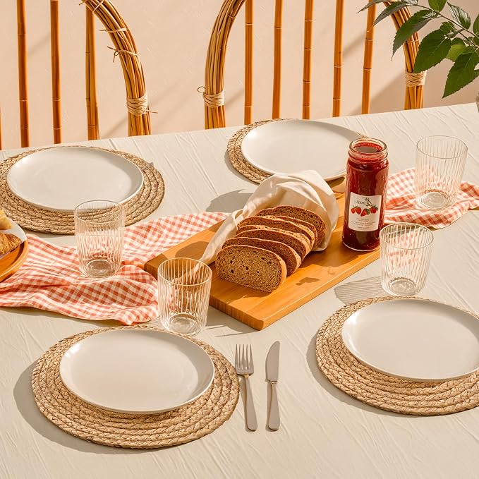 Aofmee 13.8 inch Round Woven Placemats Set of 6, Boho Rattan Place Mats, Natural Water Hyacinth Table Placemats, Farmhouse Weave Table Mats, Rustic Braided Wicker Charger Plates for Dining Table Decor