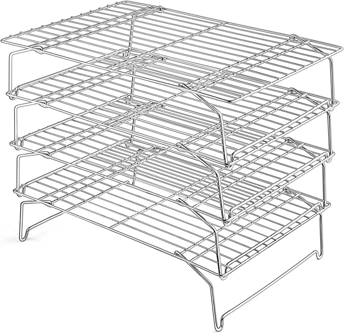 Leonyo 4-Tier 15x10IN Cookie Cooling Rack for Cooking Stackable Collapsible | Stainless Steel Cookie Cooling Racks For Cooking Baking, Wire Cookies Rack for Drying Pizza with Raised Legs, Dishwasher Safe