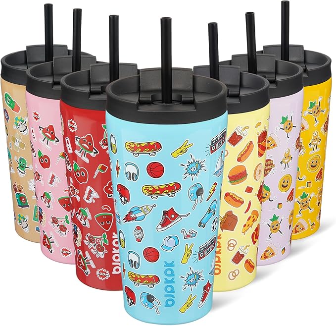 BJPKPK 18 oz Coffee Tumbler with Straw, Insulated Stainless Steel Cup | Double Wall Vacuum, Leak Proof, Keeps Hot/Cold, BPA Free, Cupholder Friendly, Travel, Playground