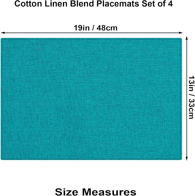 Cloth Placemats Set of 4, Cotton Linen Blend Place Mats, Teal | Machine Washable, Double Layered, Heat Resistant, Fabric Dining Table Mats for Kitchen, Indoor & Outdoor, 13" x 19"