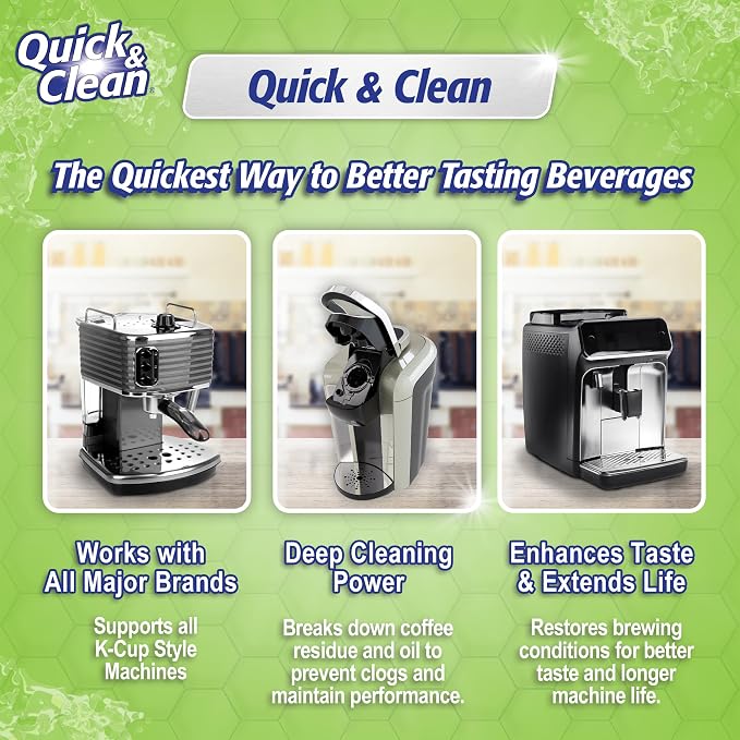 Quick & Clean [18-Pack] Cleaning Pods - K Cup Cleaner Pods for Keurig - 2.0 Coffee Machine Compatible, Removes Stains, Non-Toxic and Eco-Friendly
