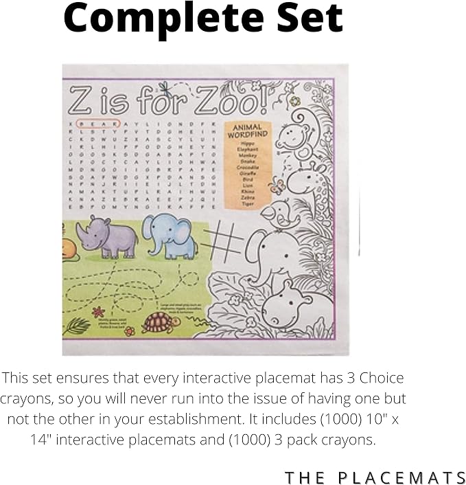 Disposable Paper Placemats – Premium, 50 Pack of Kids Zoo Scalloped Edge Placemats, Perfect Size 10x 14
