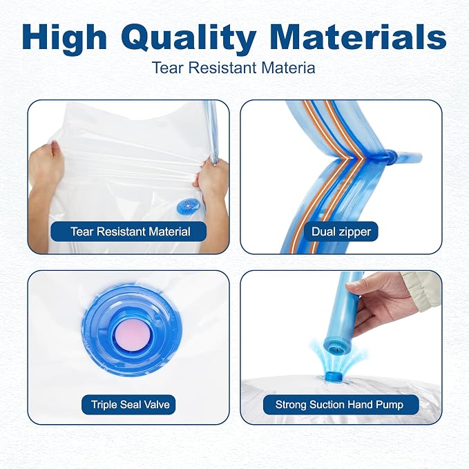 HOUSE DAY 10 Large Vacuum Storage Bags with Pump,Space Saving Vacuum Seal Bags For Clothing Travel, Vacuum Storage Bags For Clothes, Comforters, Blankets, Pillows, Moving, Reusable & Durable,Hand Pump