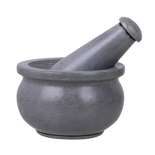 Mortar and Pestle, Made of Heavy Duty Polished Hard Stone, Natural Stone Grinder for Spices, Pastes, Herbs, Seasoning etc. (Okhli, Normal)