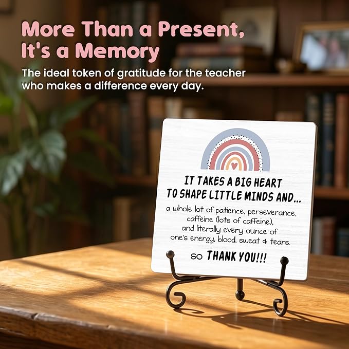 Teacher Appreciation Gifts for Women Men - | 5" Wooden Plaque Sign for Mentor Teacher Gifts | Rainbow Gift from Student Desk for Home Office Decor - A02
