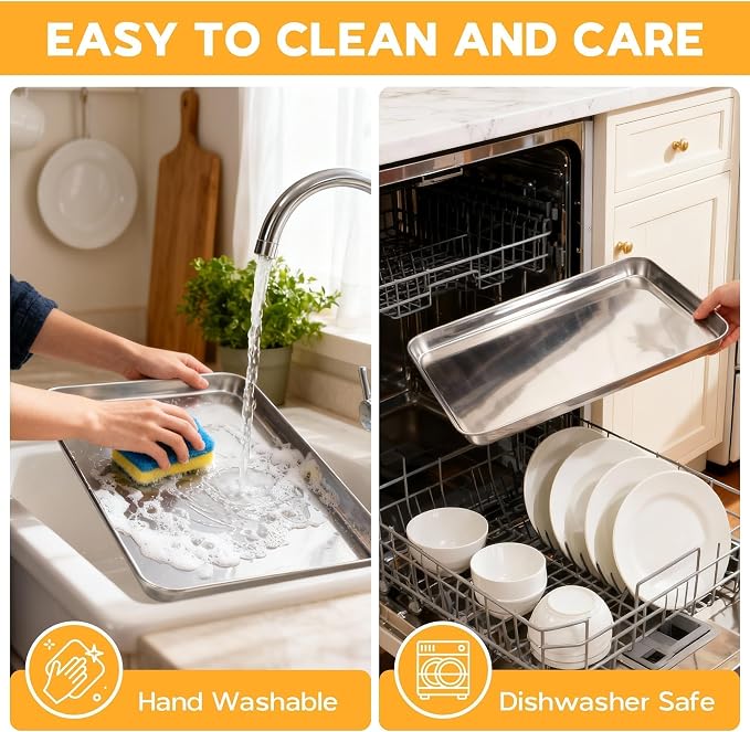 Onader Baking Sheet Pans, 18 x 13 Inch Cookie Sheet for Baking, Set of 2 | Stainless Steel Baking Trays, Large Sheet Pans for Roasting and Cooking, Non-Toxic Half Sheet Pans, Dishwasher Safe