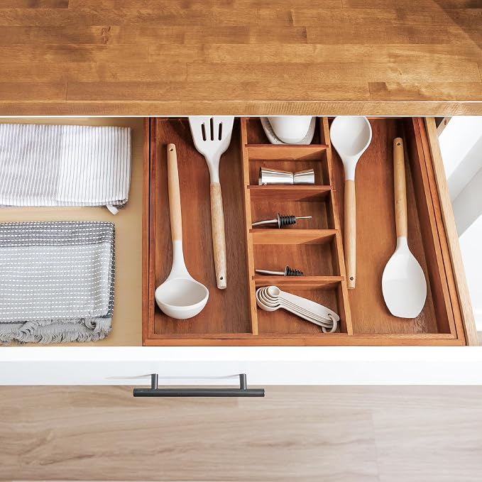 Utensil & Junk Drawer Organizer, 18.5-33 in, Acacia | Food-safe contract grade, 100% sustainable wood, non-slip, adjustable