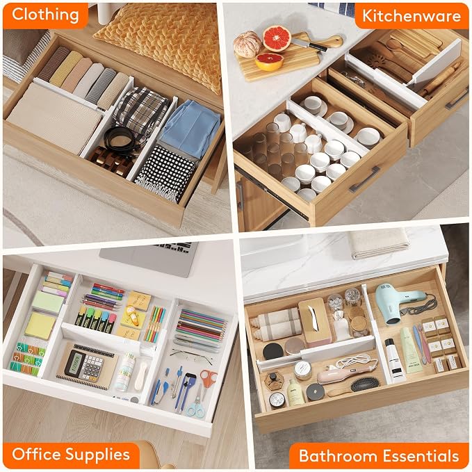 Lifewit 4" High Upgrade Drawer Divider, Adjustable Drawer Organizer Clothes | 13.5"-22" Expandable Plastic Drawer Separator for Dresser, Kitchen, Closet, Nursery, Office Organization & Storage, 8 Pack