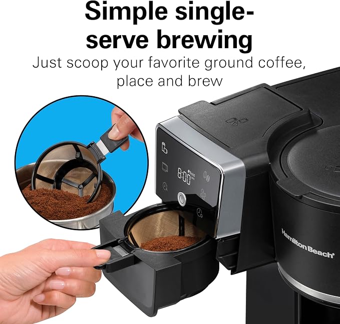 Hamilton Beach 2-Way Drip Coffee Maker & Single Serve Coffee Machine | Hot & Iced Coffee Maker| 12 Cup Glass Carafe| AquaFlow Showerhead | Auto Pause & Pour | Black |47500J