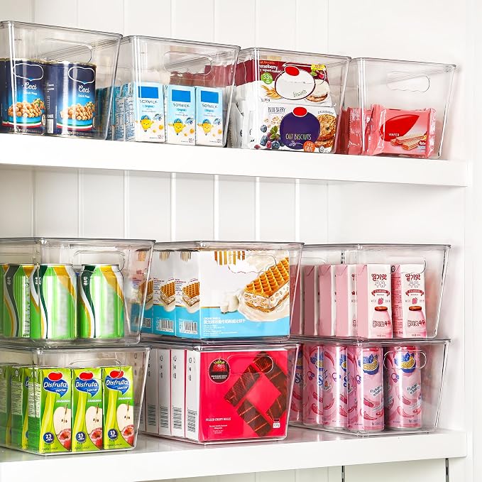 Vtopmart 4 Pack Clear Stackable Storage Bins with Lids, Large | BPA-free Plastic, Organize Vertically, For Pantry Kitchen Fridge Cabinet Closet Bathroom, Built to Last, Easy to Move