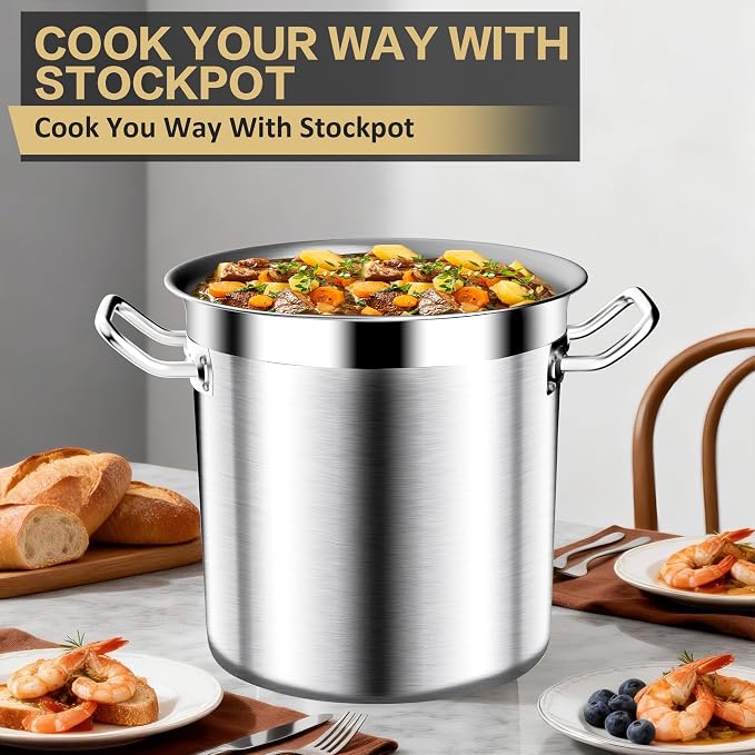 Commercial Grade Large Stock Pot - 75 QT Soup Pot with Lid - Non-Nickel Stainless Steel Stock Pots - Healthy Cookware Polished Stockpots - Heavy Duty Cooking Pots, Cookware Sauce Pots