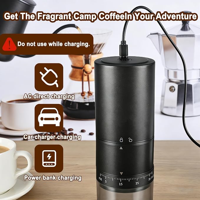 Portable Electric Burr Coffee Grinder, Rechargeable Espresso Grinder | Stainless Steel Coffee Bean Mill and Conical Mill 38 Adjustable Settings One-Button Operation for Travel Camping Office Home