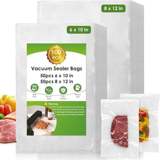 Vacuum Sealer Bags for Food Storage, 100pcs Precut Pint & Quart | 3Mil Embossed BPA-Free Puncture-Resistant Bags, Universal Fit for Sous Vide, Meal Prep, Freezer Storage & Food Preservation