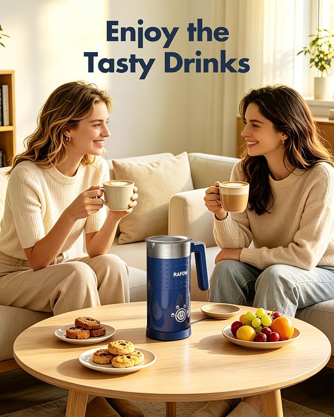 Milk Frother Electric 4 in 1: 10oz/350 mL Large Capacity Electric Milk Steamer for Hot and Cold Milk Froth - Automatic Milk Frother & Warmer for Latte, Cappuccinos, Macchiato, Hot Chocolate-Blue