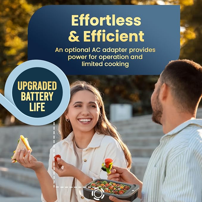 PLUS Self-Heated Cordless Lunch Box & Food Warmer, Ebony | Removable Battery Powered, Child Safe, Portable & Compact, Ideal for Travel, Jobsite, Picnics, School & Outdoor Recreation