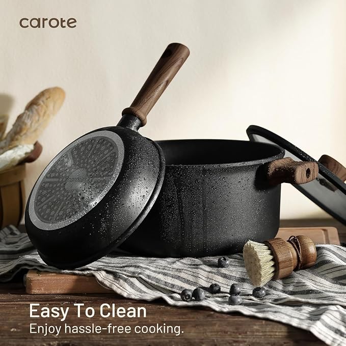 CAROTE 24pcs Nonstick Cookware Sets, Pots and Pans Set | Titanium Infused, Ultra Durable, Fast & Even Heating, Easy Clean, All-Stovetop Compatible, with 7-Qt Stockpot & Egg Pan