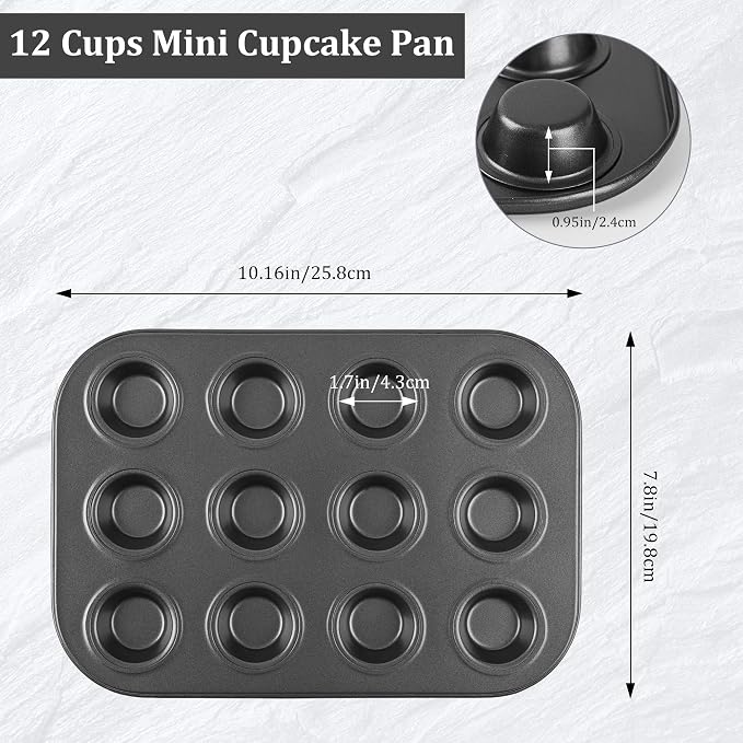 Mini Muffin Pan, Premium Small Cupcake Pans, Carbon Steel 12-Cup Muffin Tin, Versatile Non-Stick Bakeware